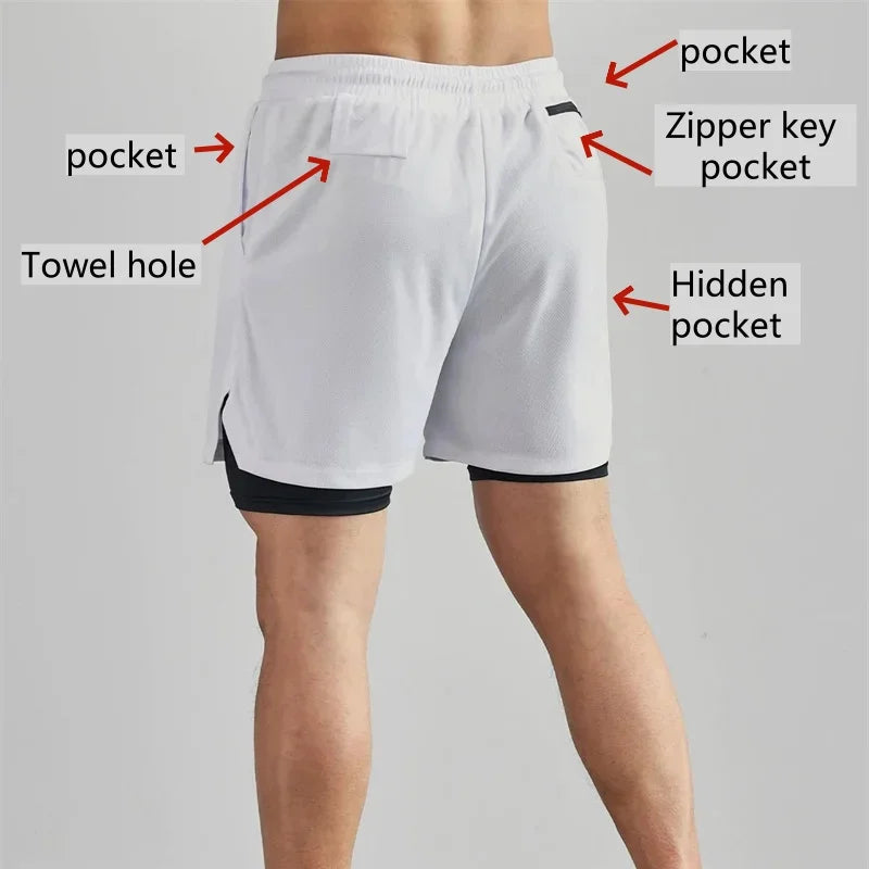 New Design Men's 2 in 1 Double Layer Fitness Shorts