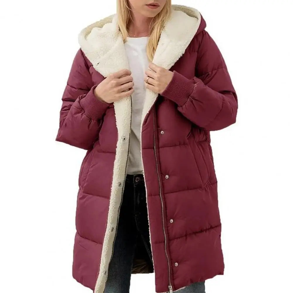 Winter Women Coat Thick Fleece Lining Windproof Hooded Jacket