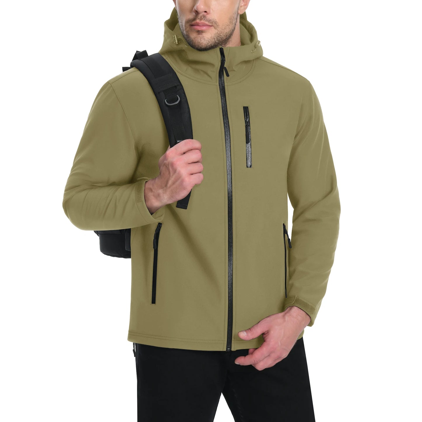 Men's Waterproof Hooded Jacket – Soft Shell, Fleece-Lined Coat for Spring and Autumn, Windbreaker for Outdoor Activities, Hiking, and Fishing