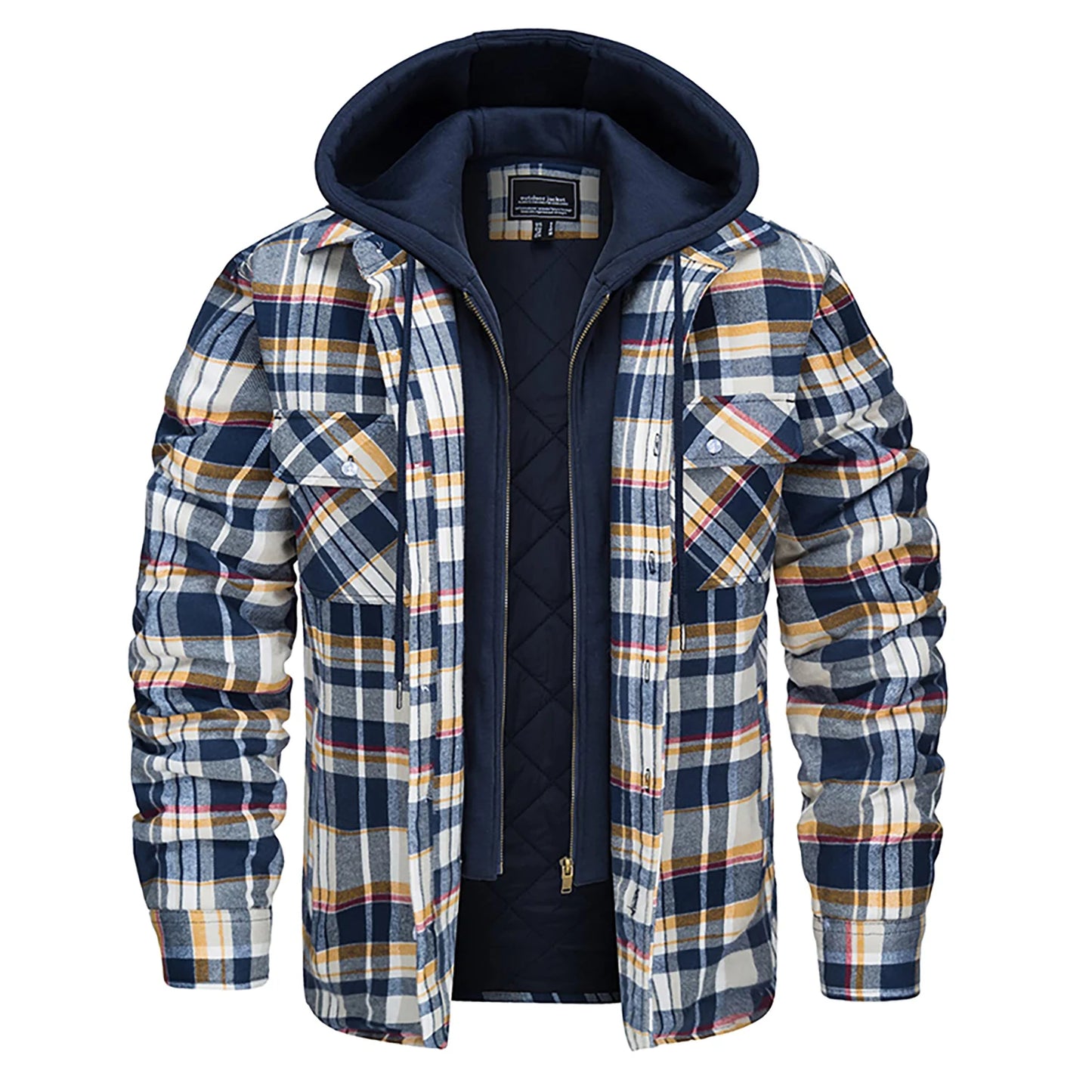 Plaid Flannel Shirt Jacket Mens Quilted Hooded Coats