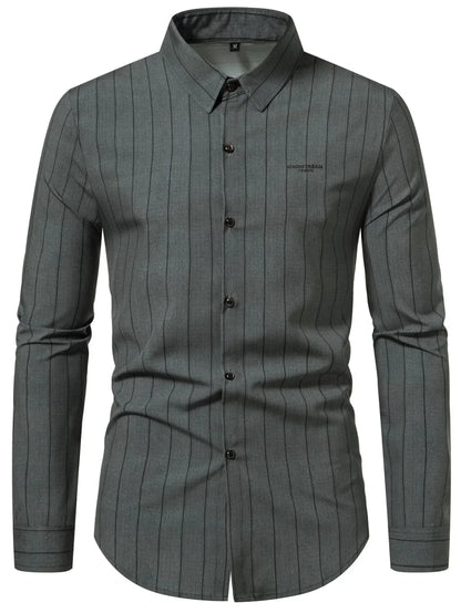 Men's New Spring Summer Long Sleeve Shirt Stripes Fashion