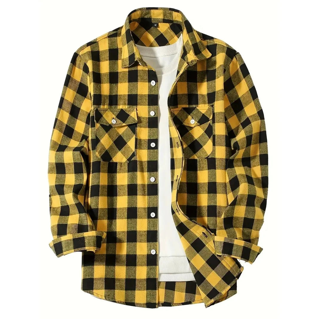 Mens Shirts Single Breasted Classic Plaid Flannel Shirt