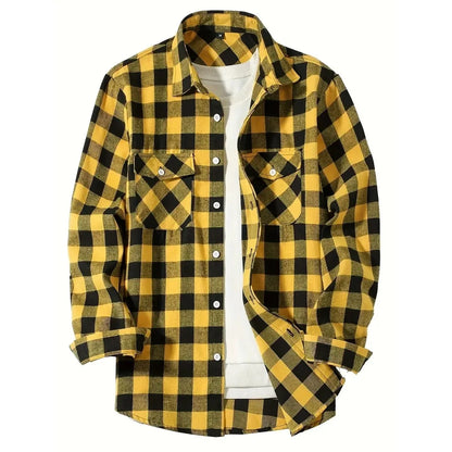 Mens Shirts Single Breasted Classic Plaid Flannel Shirt