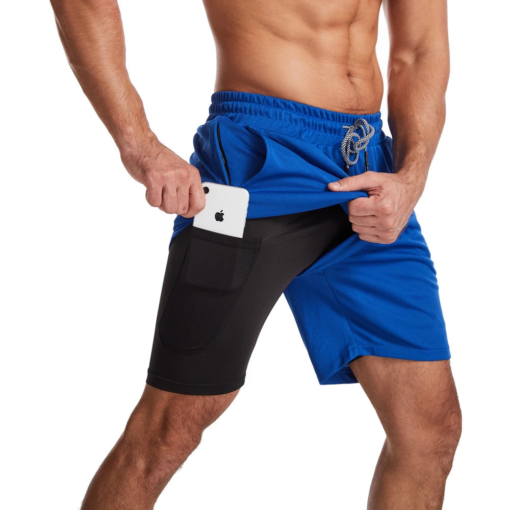 GITF Men's 2-in-1 Fitness Running 7-inch Shorts Quick Drying