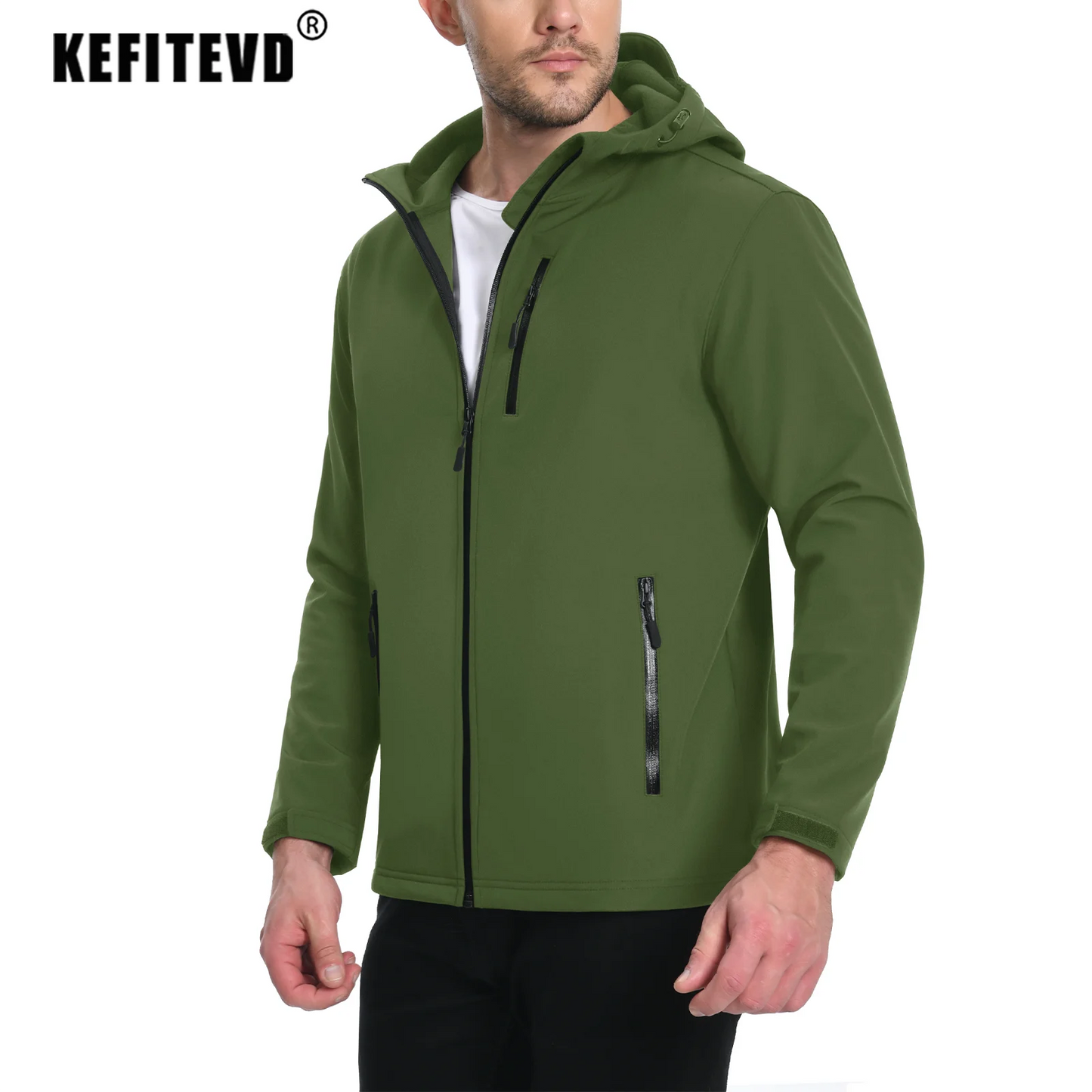 Men's Waterproof Hooded Jacket – Soft Shell, Fleece-Lined Coat for Spring and Autumn, Windbreaker for Outdoor Activities, Hiking, and Fishing