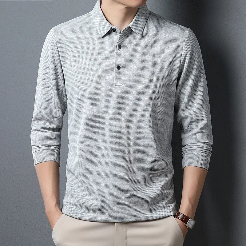 Men's Business Casual Polo Long Sleeve T-shirt Comfortable