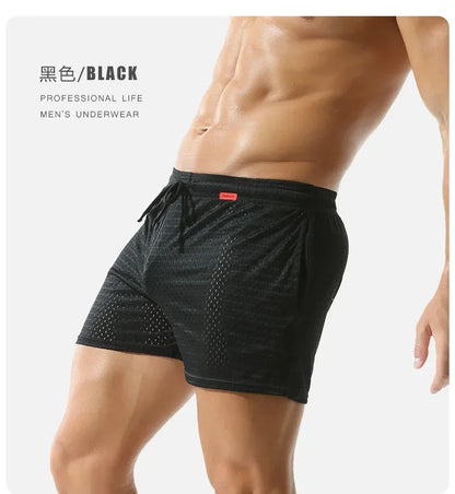 Solid Color Men's Medium Pants Tether Mesh Thin Loose Fashion Pocket Elastic Large Size Sports Boxers