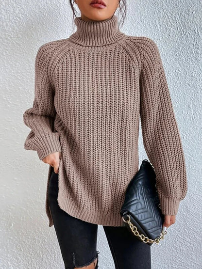 Women Winter Turtleneck Loose Sweater Elegant Drop Sleeve Tops