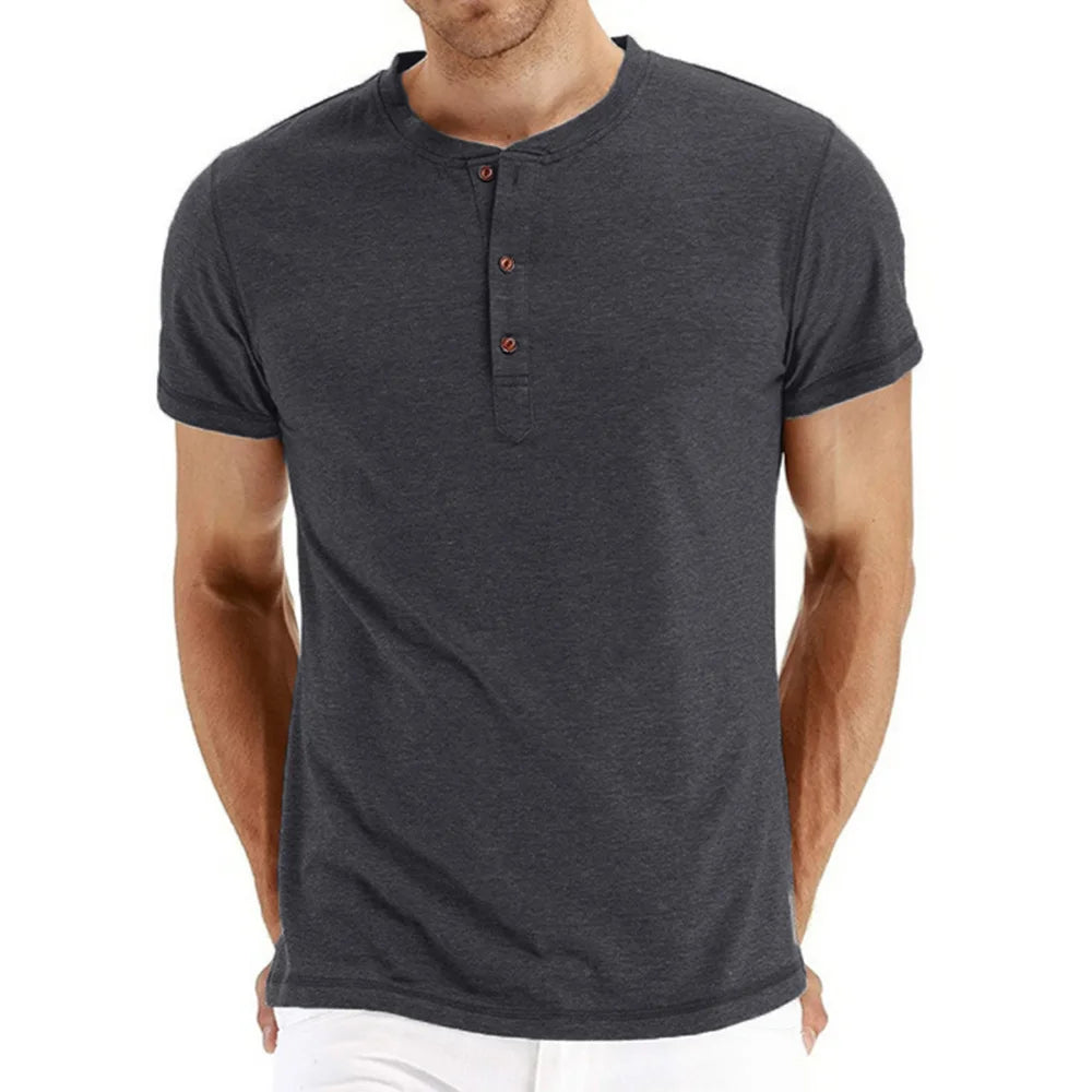 Brand Quality Cotton Men T-Shirt Henry Neck Slim Fit Tees