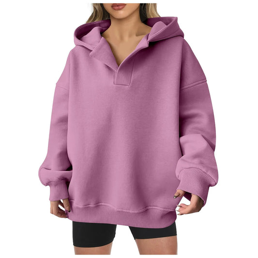 Women'S V Neck Oversized Hoodie With Pocket Fashion Trend