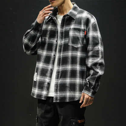 2023 Spring Autumn Casual Plaid Men's Loose Long-sleeved Shirt