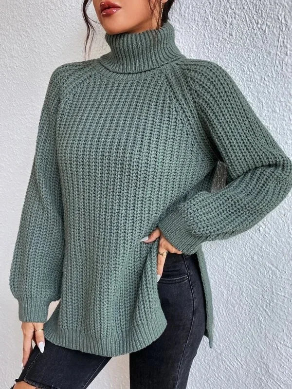 Women Winter Turtleneck Loose Sweater Elegant Drop Sleeve Tops