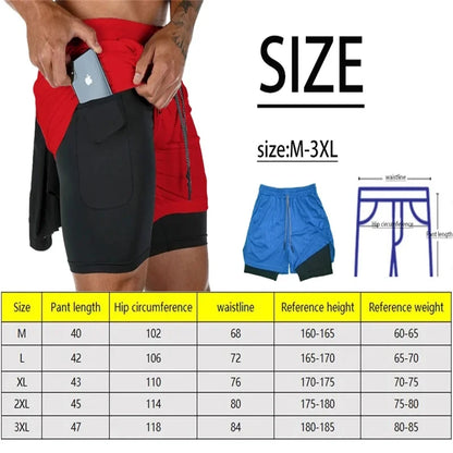 Print 2 in 1 Running Shorts for Men Gym Workout Activewear