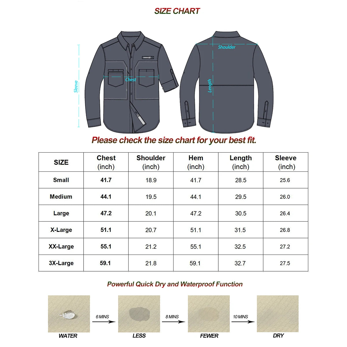 Men's UPF 50+ Long Sleeve Fishing Shirt with Zipper Pocket