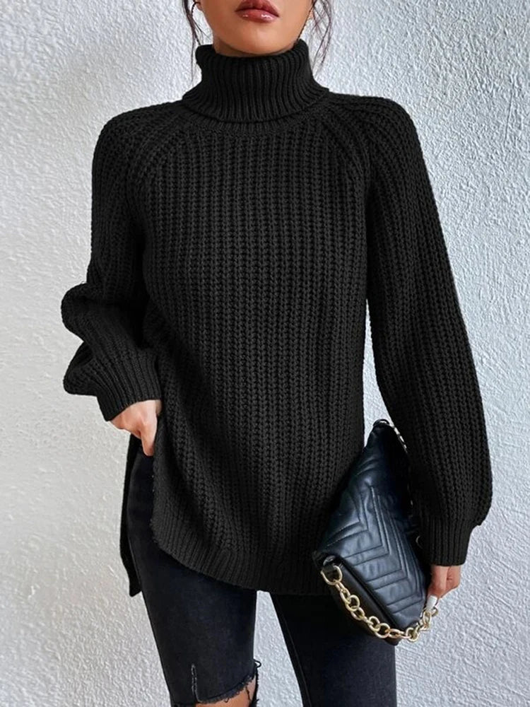 Women Winter Turtleneck Loose Sweater Elegant Drop Sleeve Tops