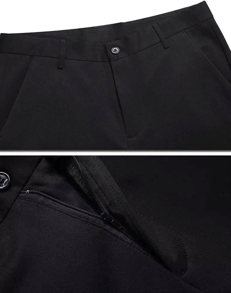 Male Pants Stretch Solid Black Smart Casual Trousers