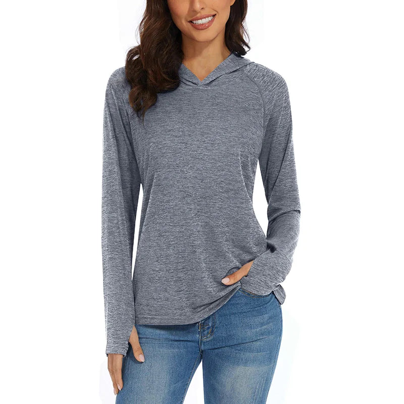Women's Summer UPF 50+ Hoodie – Quick-Dry Long Sleeve T-Shirt with UV Protection for Running, Hiking, Workout, Gym, and Casual Wear