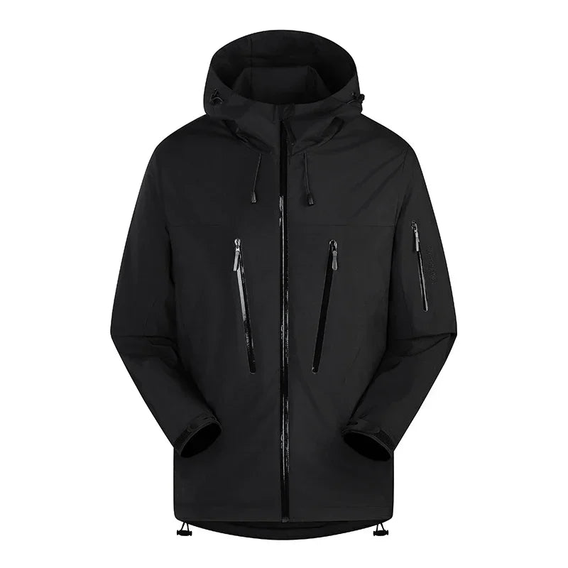 Techwear Hooded Jacket Men's Hiking Ski Zipper Pocket Raincoat