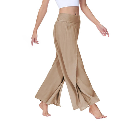 Women High Waisted Elastic Pleated Flare Palazzo Pants