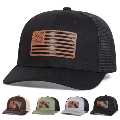 1piece Unisex American Flag Leather Label Baseball Caps