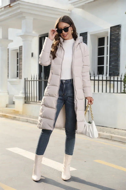 Winter Hooded Women's Cotton Padded Jacket Mid-length Outwear