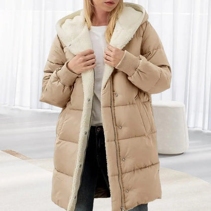 Winter Women Coat Thick Fleece Lining Windproof Hooded Jacket