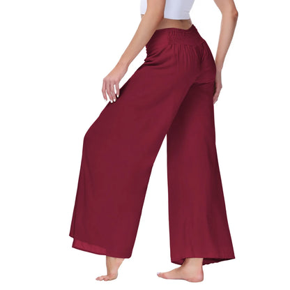 Women High Waisted Elastic Pleated Flare Palazzo Pants