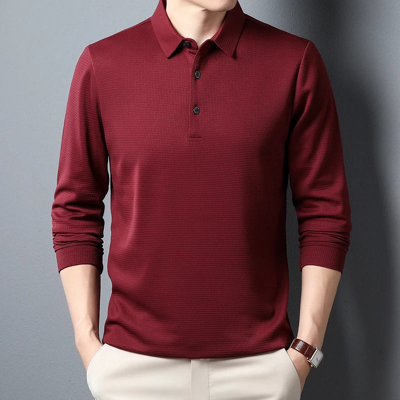 Men's Business Casual Polo Long Sleeve T-shirt Comfortable