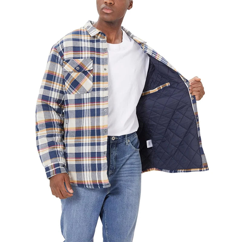 MAGCOMSEN Men's Plaid Flannel Jacket Warm Thick Long Sleeve