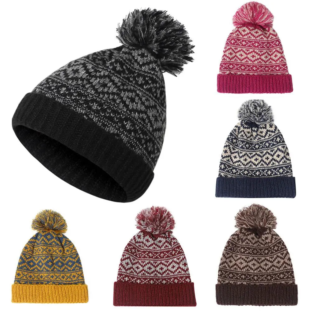 Ski Hat Winter Warm Mens Knitted Beanie Cap Pom Pom Hat