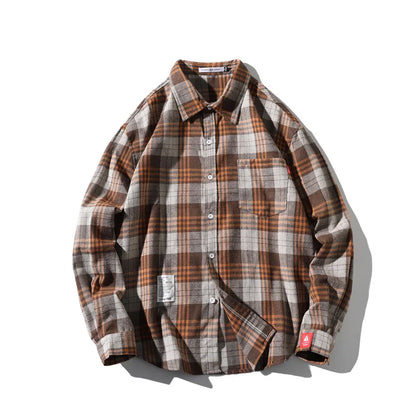 2023 Spring Autumn Casual Plaid Men's Loose Long-sleeved Shirt