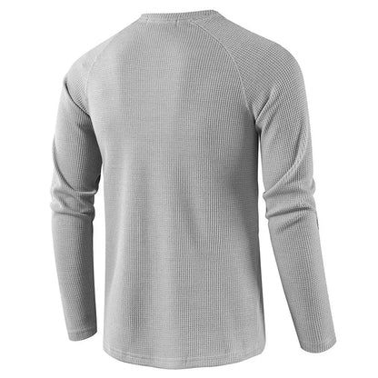 Fashion Waffle Cotton T Shirt Men Slim Fit Long Sleeve Henley