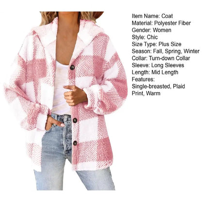 Winter Lady Coat Contrast Color Plush Lined Flannel Jacket