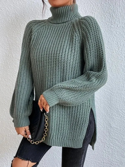 Women Winter Turtleneck Loose Sweater Elegant Drop Sleeve Tops