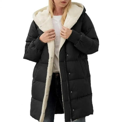 Winter Women Coat Thick Fleece Lining Windproof Hooded Jacket