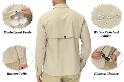 Men's UPF 50+ Long Sleeve Fishing Shirt with Zipper Pocket