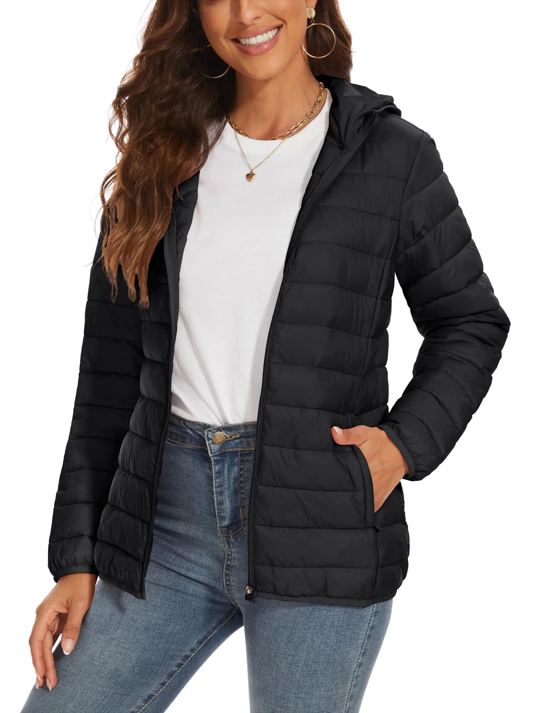 Women's Winter Puffer Jacket – Lightweight, Water-Resistant, Padded Hoodie for Outdoor Activities, Camping, and Cold Weather Outerwear