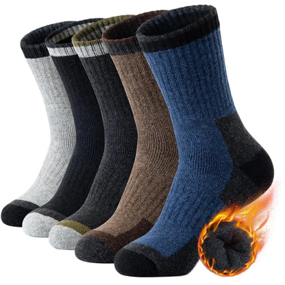 5 Pairs Merino Wool Socks Men's Hiking Crew Winter Socks