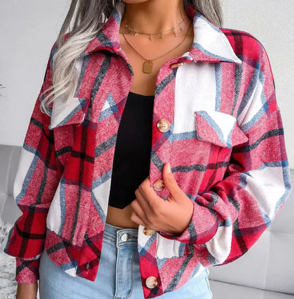 Autumn Plaid Jacket Women Loose Checkered Jacket Female