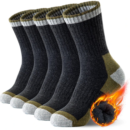 5 Pairs Merino Wool Socks Men's Hiking Crew Winter Socks