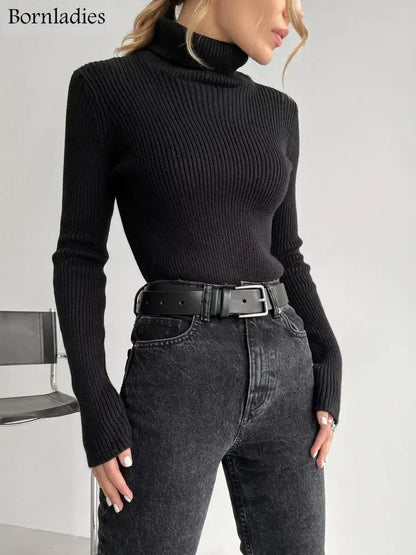 Bornladies Basic Turtleneck Women Sweaters Autumn Winter Tops