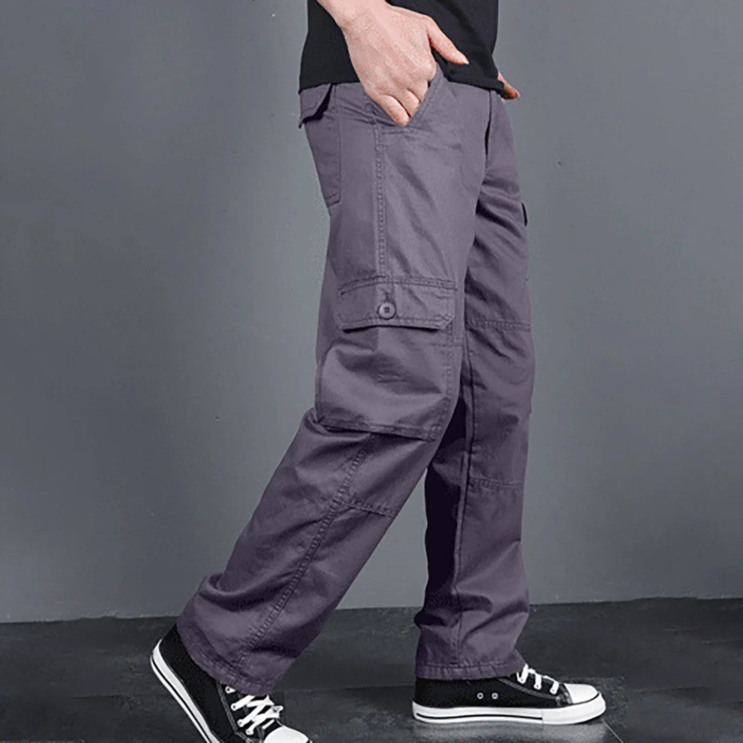 Men's Cargo Pants Fashion Loose Solid Color Straight Cylinder