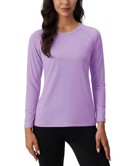 Women's Warm Fleece-Lined Sweatshirt – Long Sleeve Thermal T-Shirt, Moisture-Wicking Yoga Raglan Pullover for Autumn & Winter