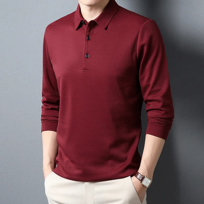 Men's Business Casual Polo Long Sleeve T-shirt Comfortable