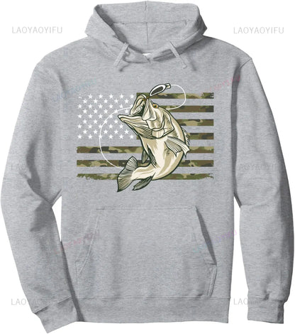 Fishing Camouflage US American Flag Bass Fish Hoodie