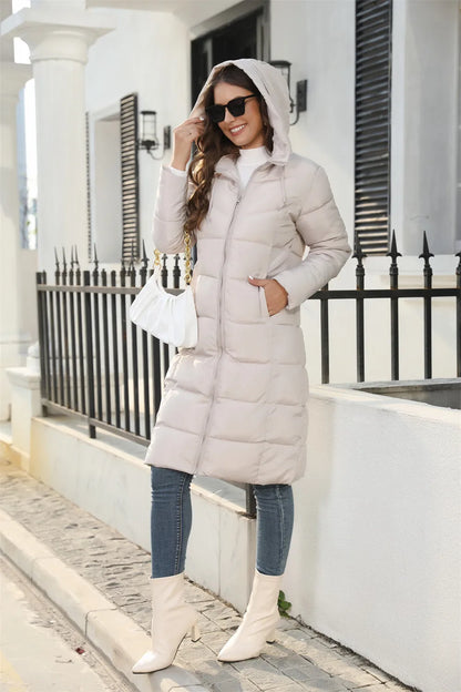 Winter Hooded Women's Cotton Padded Jacket Mid-length Outwear