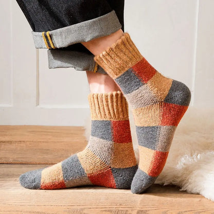 Vintage Lattice Wool Socks Men Winter Thick Warm Plush Socks