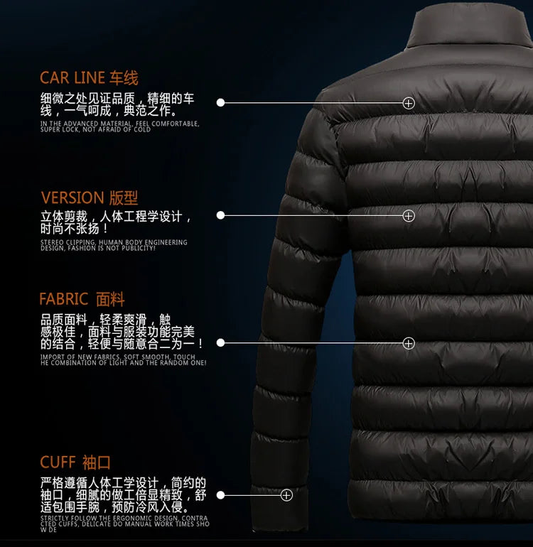 6XL Winter Men Jacket Ultralight Stand Collar Warm Coat