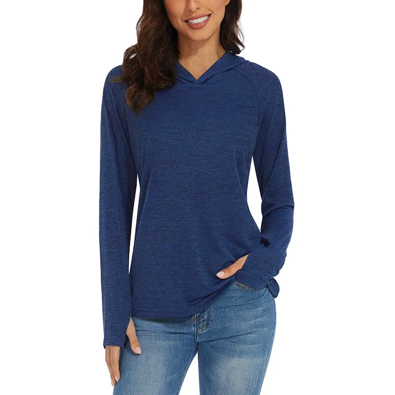 Women's Summer UPF 50+ Hoodie – Quick-Dry Long Sleeve T-Shirt with UV Protection for Running, Hiking, Workout, Gym, and Casual Wear