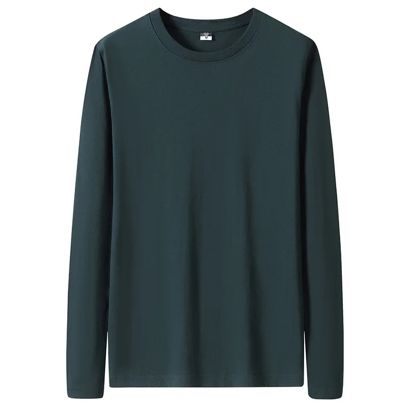 Large Size Solid Color Tops Men Long Sleeves Cotton T-shirt